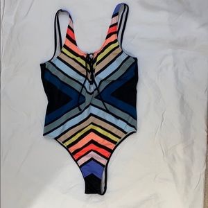 VS Pink one piece rainbow swimsuit, medium